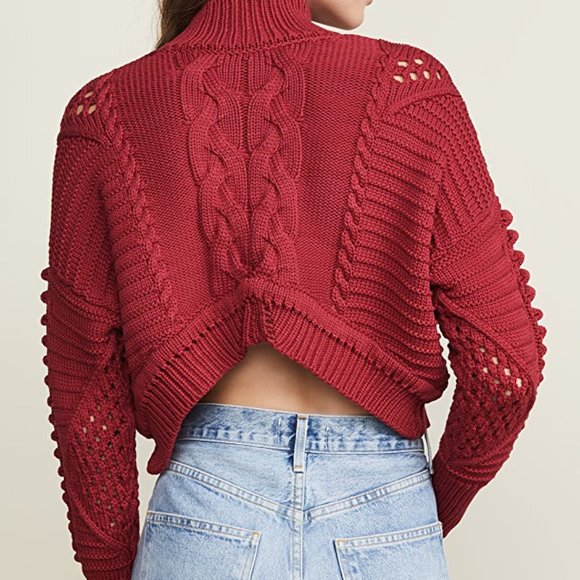 Cushnie Cable Knit Cropped Sweater Turtleneck Deep Red Size XS - Picture 8 of 9